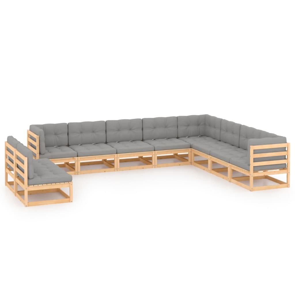 10-tlg. Garten-Lounge-Set mit Kissen Kiefer Massivholz